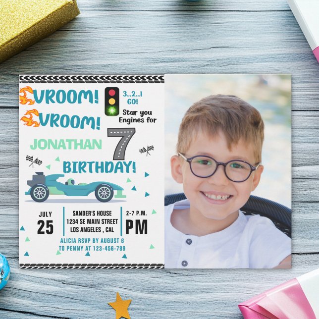 Photo Race Car • 7th Birthday Racing Party Invitation (Creator Uploaded)