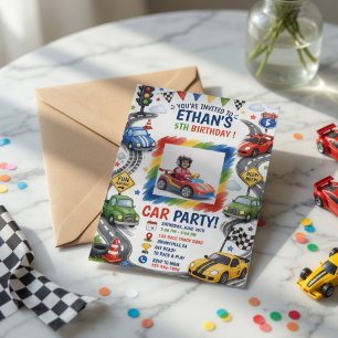 Photo Race Car Birthday Personalised Invitation