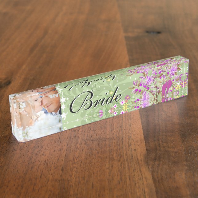 Photo Radiant Orchid Bride Love Bird Wedding Nameplate (Side)