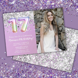 Photo Rainbow Sparkle 17th Birthday Invitation
