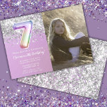 Photo Rainbow Sparkle 7th Birthday Invitation<br><div class="desc">Photo Rainbow Sparkle 7th Birthday Invitation Glitter 7th birthday party invitation for a 7 year old girl with modern script writing and fun foil balloons.</div>