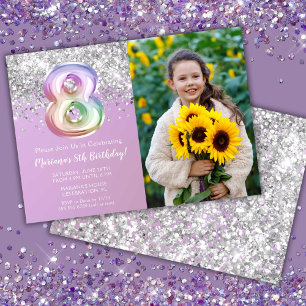 Photo Rainbow Sparkle 8th Birthday Invitation