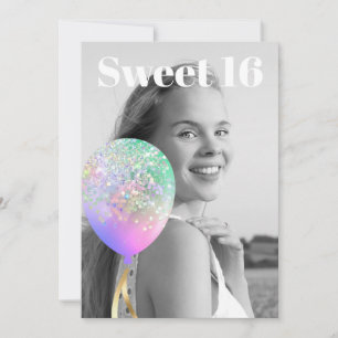 *~* PHOTO - Rainbow Sweet 16 Balloon AP29 Birthday Invitation