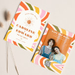 Photo Rainbow Wavy Groovy Save the Date Qr Code<br><div class="desc">Photo Burnt Orange Sun Retro Boho Save the Date Qr Code</div>