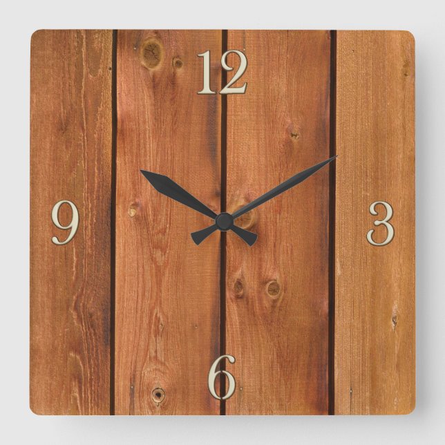 Photo Realistic Rustic, Treated Wood Board Square Wall Clock (Front)