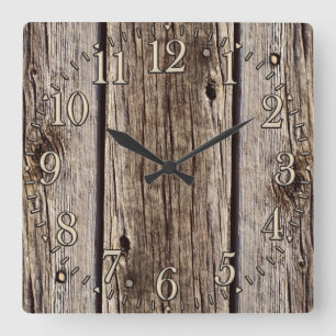 Photo Realistic Rustic, Weathered Wood Board Square Wall Clock