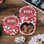 Photo Red 100 Numbered Poker Chips<br><div class="desc">These custom poker chips feature a bold number on the front instead of initials, which can be personalised with any number up to four digits. The front showcases a vibrant red background with a matching red edge poker chip, paired with crisp white fonts for a bold and striking look. The...</div>