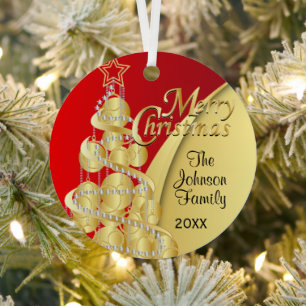 Photo - Red and Gold Christmas Customise Metal Tree Decoration