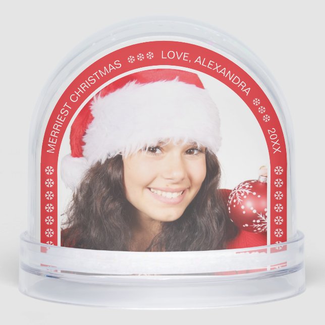 Photo Red Arch Merriest Christmas White Snowflakes Snowglobe (Front)