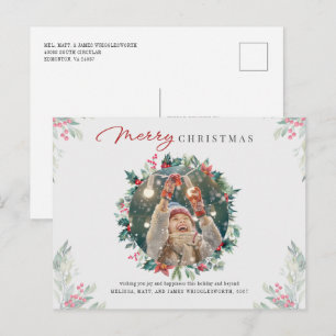Photo Red Berries Botanical Christmas Holiday Postcard