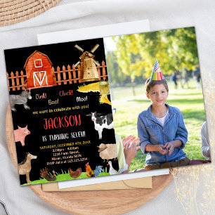 Photo Red Black Red Farm Animals Birthday Invitation