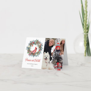 PHOTO Red Cardinal Wreath Christmas Holiday Card