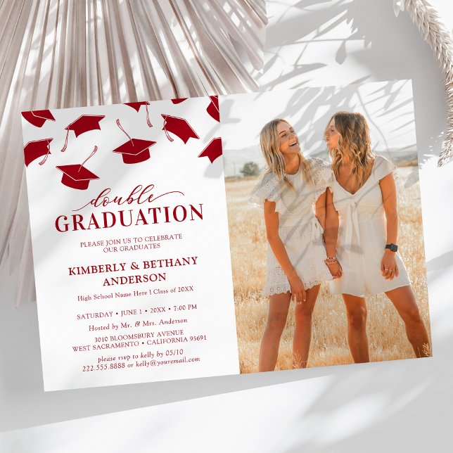 Photo Red Double Graduation Party Invitations (Creator Uploaded)