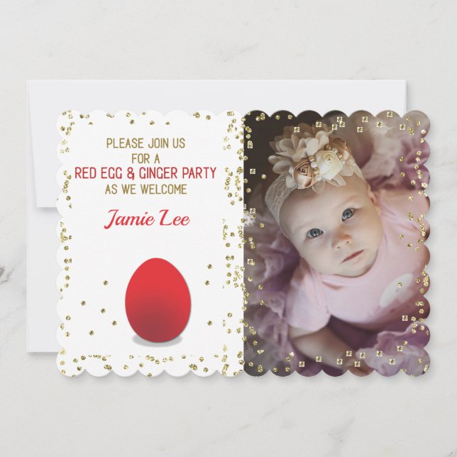 Photo Red Egg and Ginger Invitation with Gold Look (Front)