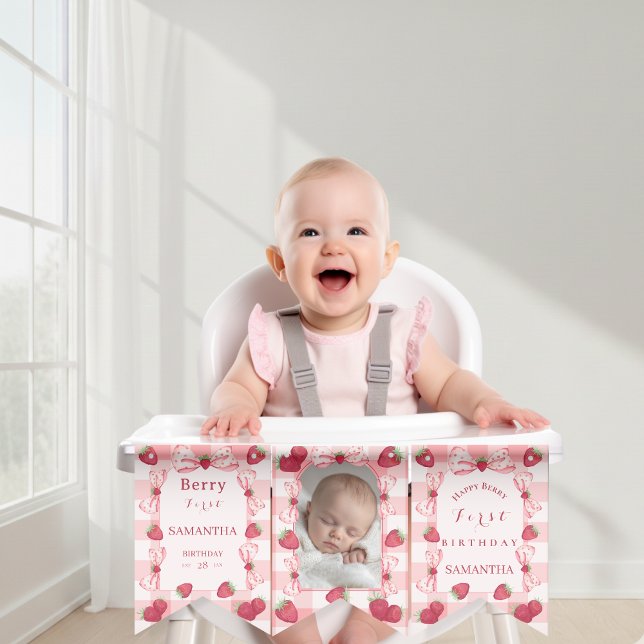 Photo Red Gingham Bows Berry First Bunting Banner (Photo Red Gingham Bows Berry First Bunting Banner)