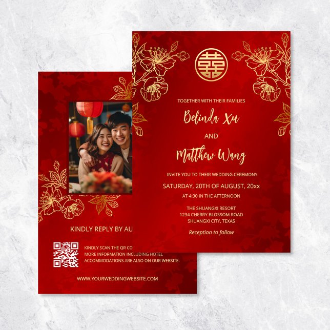 Photo Red Gold Chinese Wedding Invitation (Creator Uploaded)