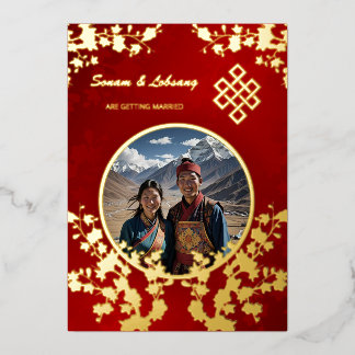 Photo Red Gold Floral Tibetan Wedding