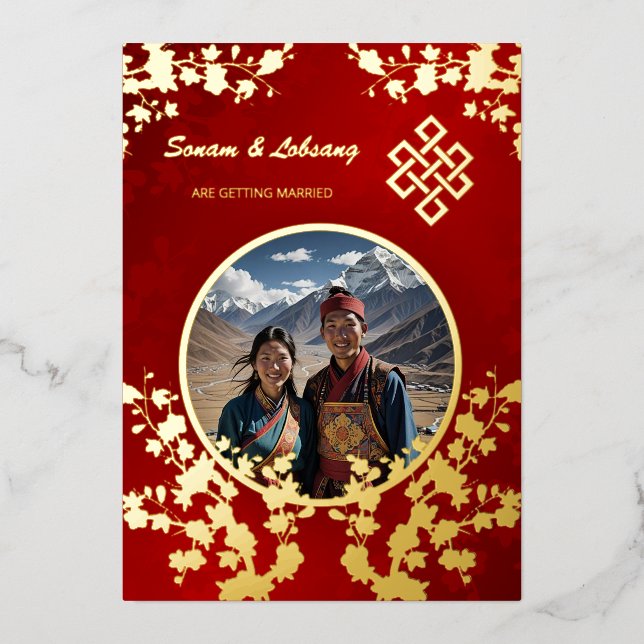 Photo Red Gold Floral Tibetan Wedding (Front)