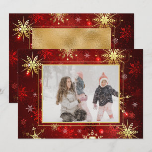 Photo Red Gold Snowflake Christmas Xmas Holiday Card