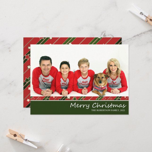 Photo Red Green | Strip Holiday Christmas Card (Front/Back In Situ)