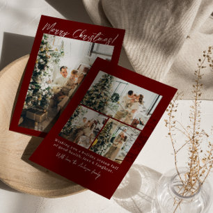 Photo Red Maroon Winter Modern Family Christmas Holiday Card