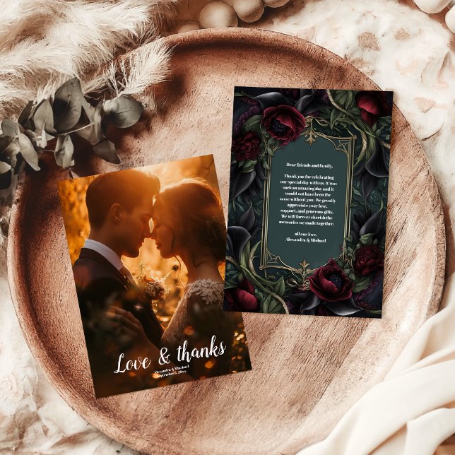 Photo Red Roses Gothic Halloween Wedding Thank You Card (Creator Uploaded)