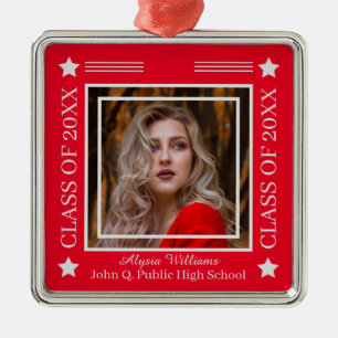 Photo Red   Silver Class Year Graduation Metal Ornament
