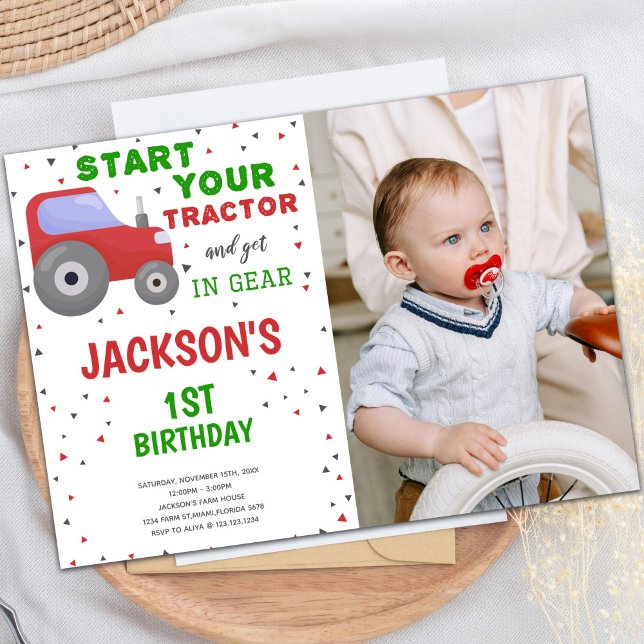 Photo Red Tractor Birthday Invitations (Photo Red Tractor Birthday Invitations)
