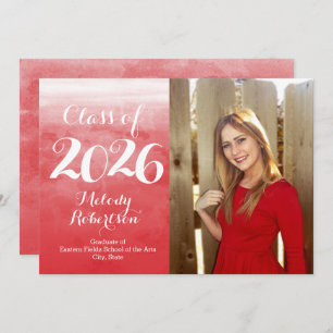 Photo Red Watercolor Class of 2019 Graduation Invitation