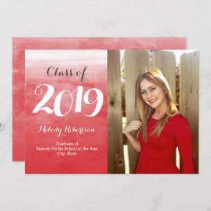Photo Red Watercolor Class of 2019 Graduation Invitation
