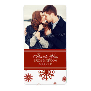 Photo Red White Snowflakes Winter Wedding Label