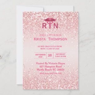  Photo Registered Nurse Graduation Pink Glitter  Invitation