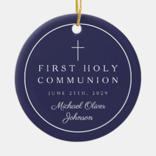 Photo Religious Cross Boy First Communion Ceramic Ornament