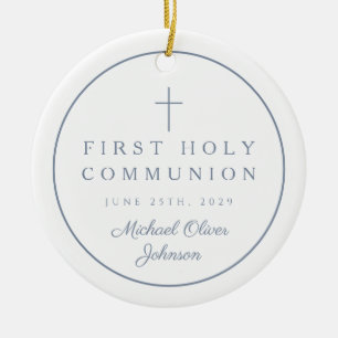 Photo Religious Cross Boy First Communion Ceramic Ornament