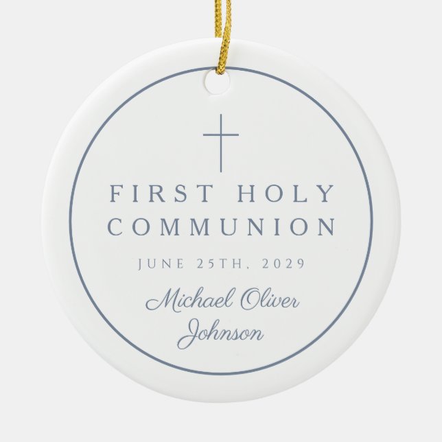 Photo Religious Cross Boy First Communion Ceramic Ornament (Front)