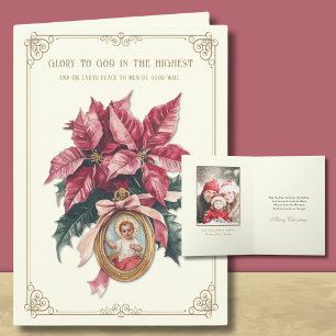 Photo Religious Jesus Poinsettia Scripture Holiday Card