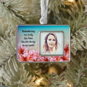 Photo Remembrance Beach Plumeria Tropical Silver Plated Framed Ornament