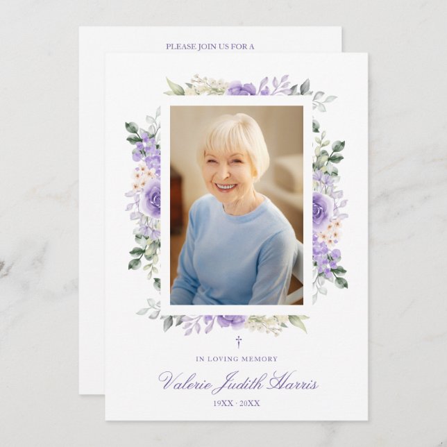 Photo Remembrance Service Dear Ones Purple Shades Invitation (Front/Back)