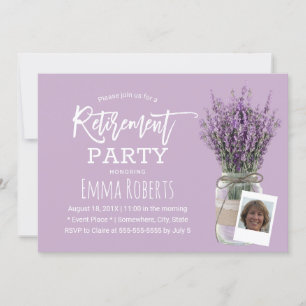 Photo Retirement Classy Lavender Floral Jar Purple Invitation