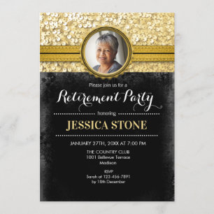 Photo Retirement - Gold Black Invitation