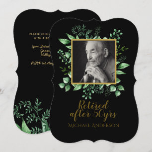 PHOTO Retirement Invitation Black Gold Leaves