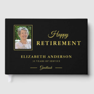 Photo Retirement Party Black with Gold Foil Guest Book