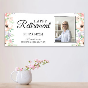 Photo Retirement Party Elegant Pastel Floral Banner