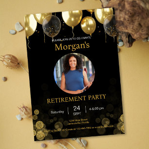 Photo Retirement Party Gold Balloon Save the Date Invitation