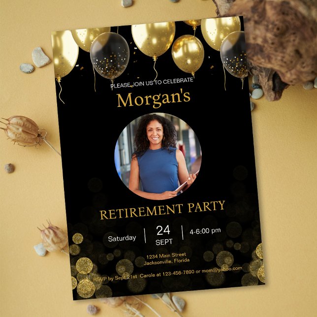 Photo Retirement Party Gold Balloon Save the Date Invitation (Photo Retirement Party Gold Balloon Save the Date Invitation)