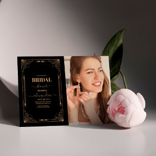 Photo Retro Art Deco Dark Bridal Shower Invitation