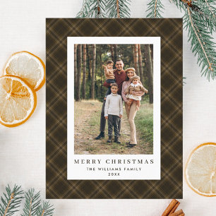 Photo Retro Christmas Plaid Greeting Holiday Postcard