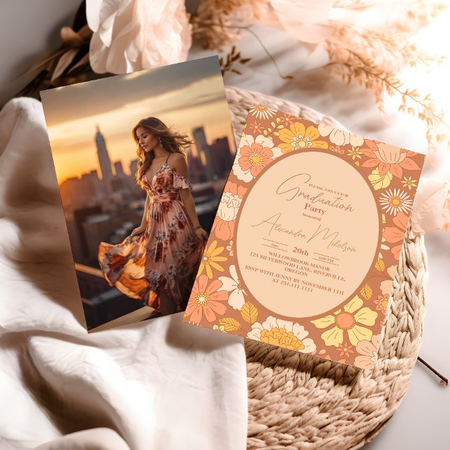 Photo Retro Groovy 70's Themed Graduation Invitation (Creator Uploaded)