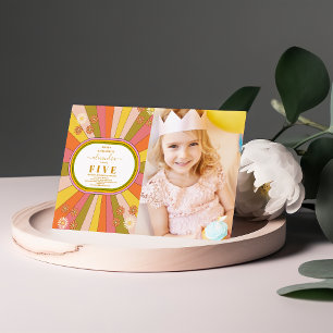 Photo Retro Groovy 70's Themed Kids Birthday Invitation