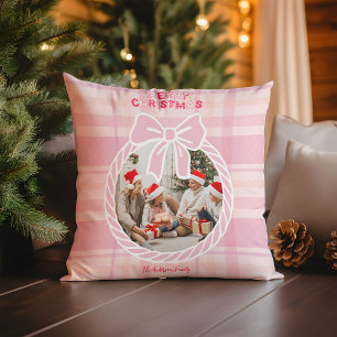 Photo Retro Pink Plaid Whimsical Holiday  Cushion